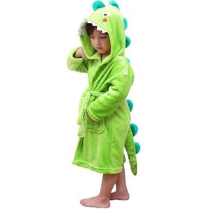 Lolanta Kids Dinosaur Monster Fleece Bathrobe Lime Green Hooded Robe Small 1-2Y